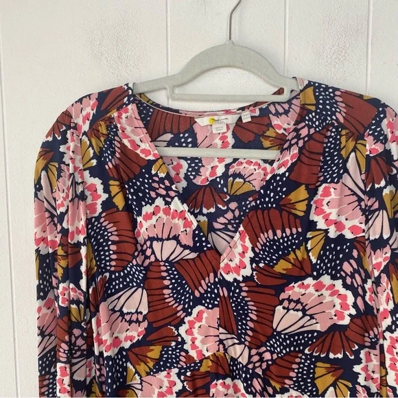 Boden V-Neck Tea Dress Flower Butterfly Petal Stamp Boho Print Dress US 12 - Picture 4 of 10